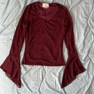 Maroon Dark Red long sleeve top with angled sleeves